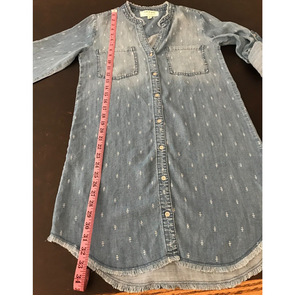 Anthro Cloth & Stone Mary Lou Chambray Shirt Dress Raw Hem Ikat XS - Picture 8 of 11